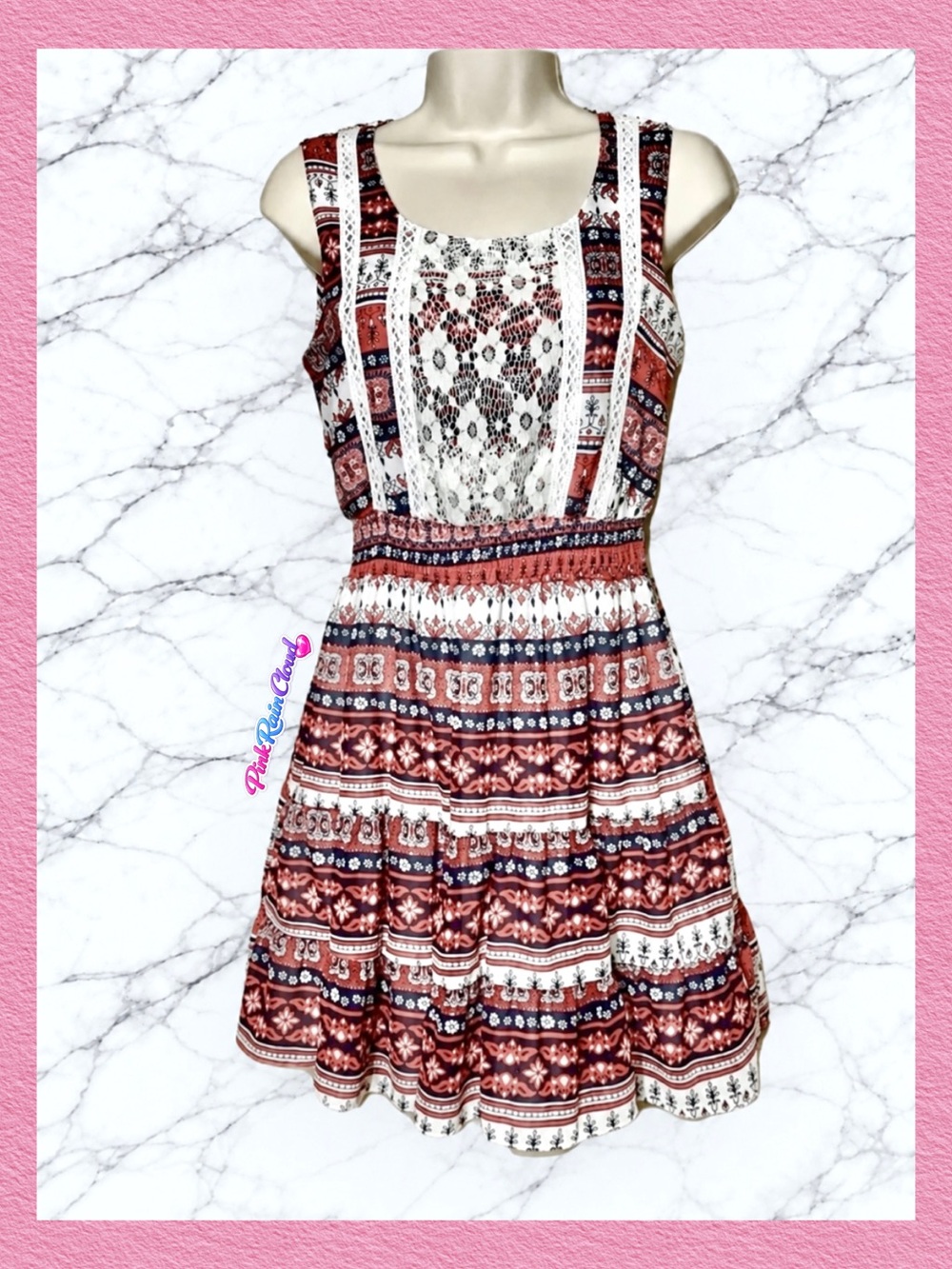 HeartSoul Y2K Multicolor Folk Print Fit & Flare Mini Dress Juniors S/M